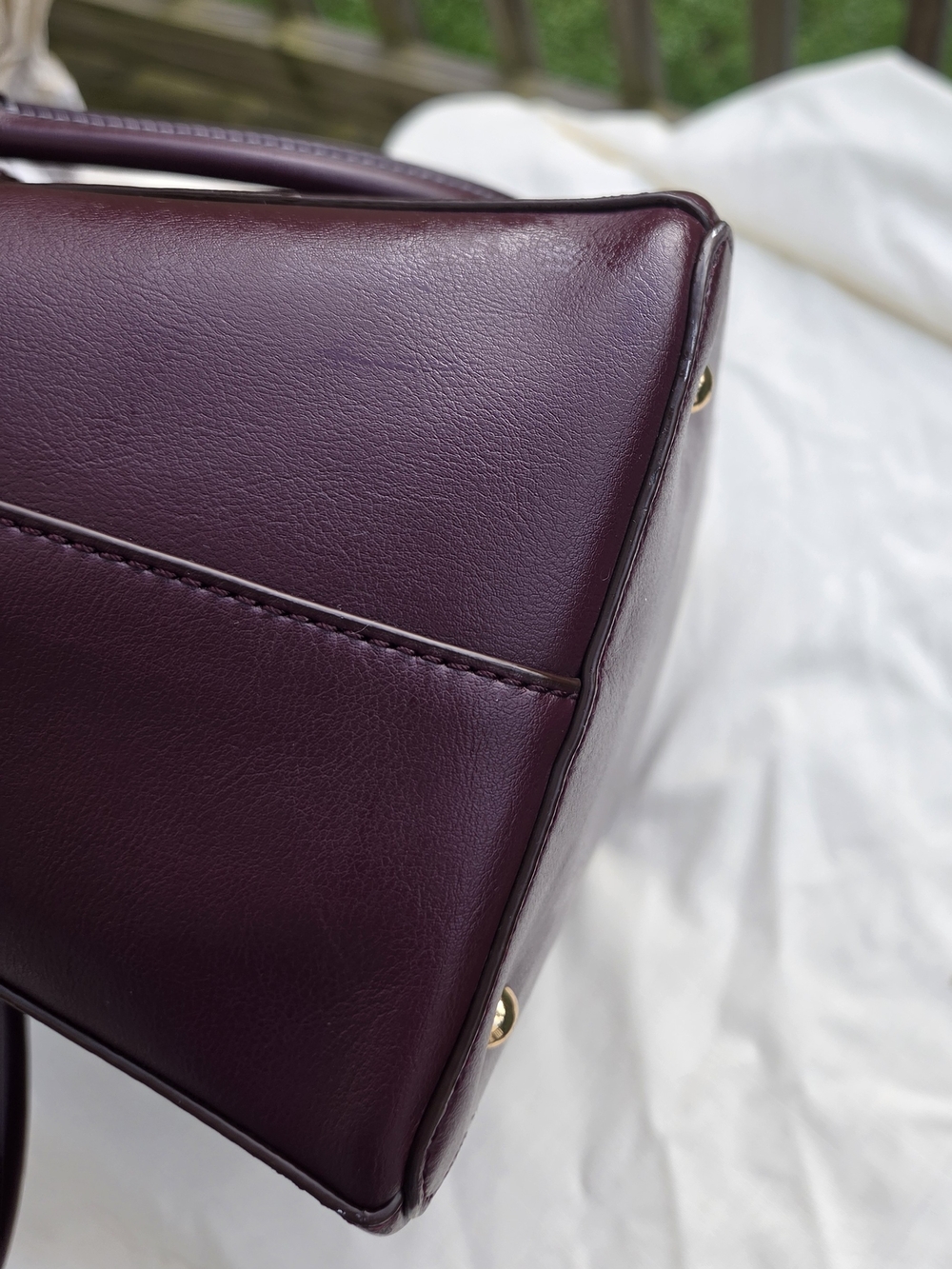 Lauren Ralph Lauren Burgundy Double Zip Leather Satchel with Gold Hardware - Picture 11 of 15